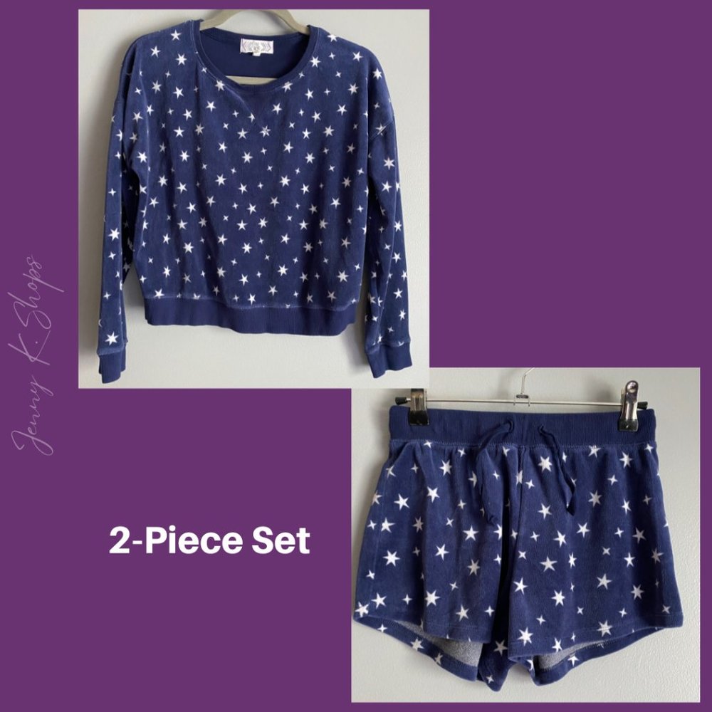 Pink Rose | 2-Pc Velvety Soft Blue & White Star Shirt & Short Set | Size: Small